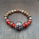 ETC-AGT Antique Tibetan Etched Agate Bead Decorated Carnelian Beads Bracelet